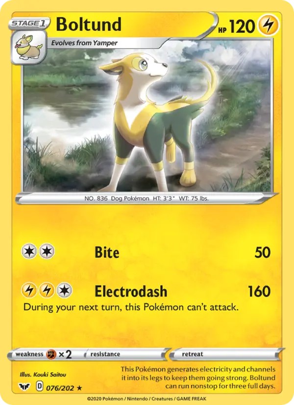 Boltund Holo Rare Pokemon card #76 from Sword & Shield