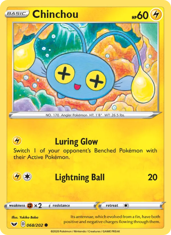Chinchou Common Pokemon card #68 from Sword & Shield