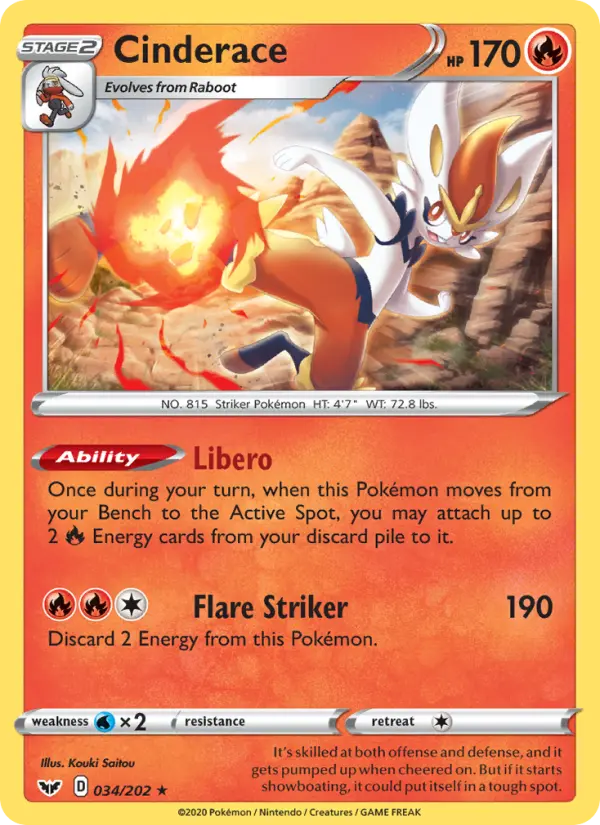 Cinderace Holo Rare VMAX Pokemon card #34 from Sword & Shield