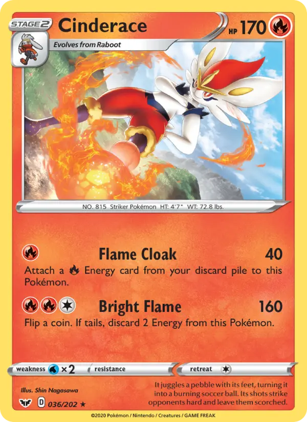 Cinderace Rare Pokemon card #36 from Sword & Shield
