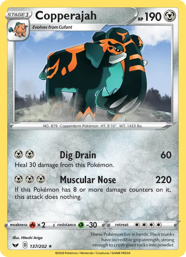 Copperajah Holo Rare Pokemon card #137 from Sword & Shield