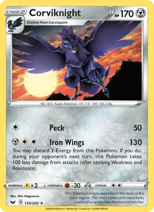 Corviknight Rare Pokemon card #135 from Sword & Shield
