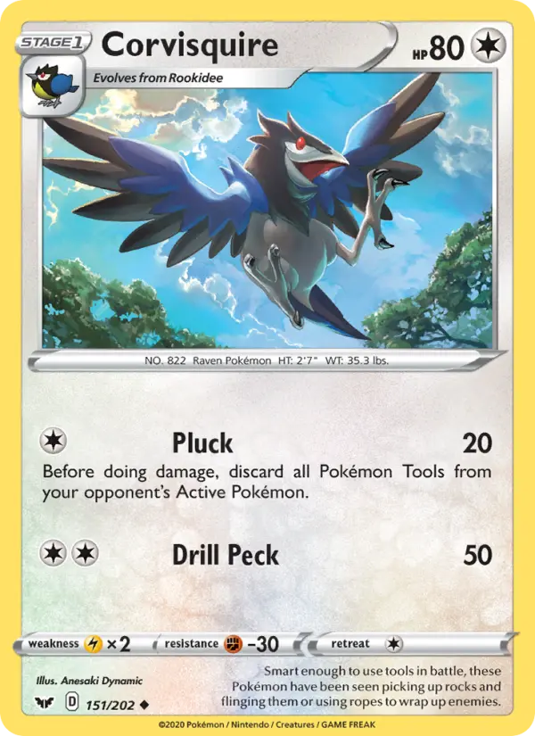 Corvisquire Uncommon Pokemon card #151 from Sword & Shield