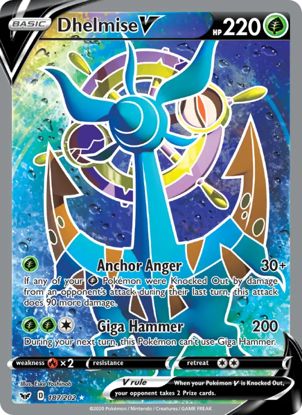 Dhelmise V Ultra Rare Pokemon card #187 from Sword & Shield