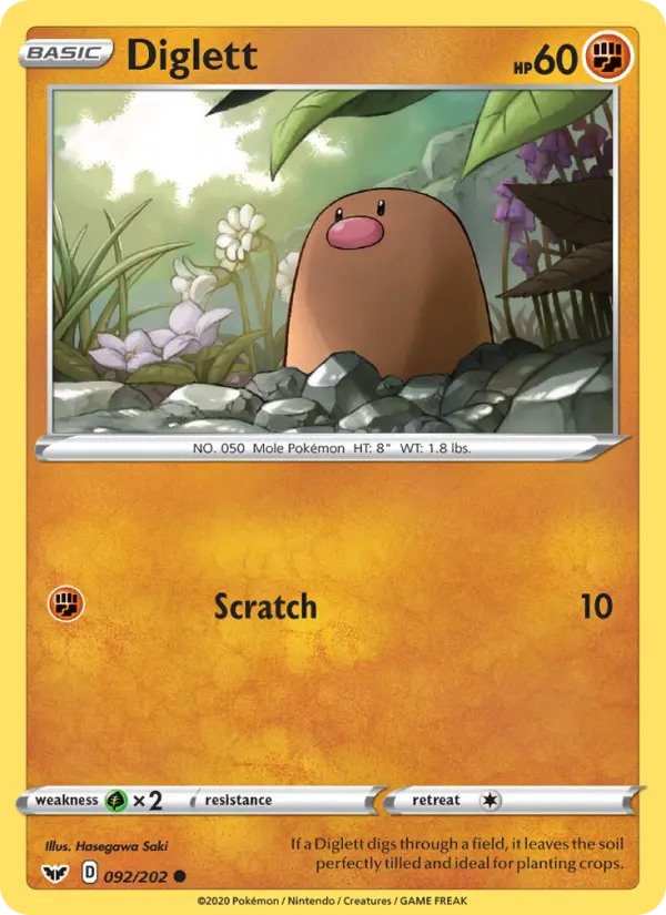 Diglett Common Pokemon card #92 from Sword & Shield