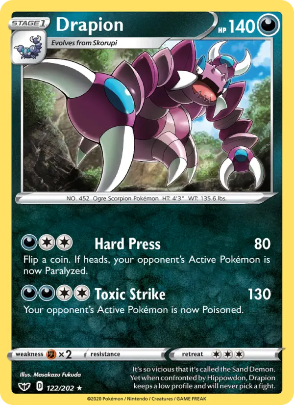 Drapion Rare Pokemon card #122 from Sword & Shield