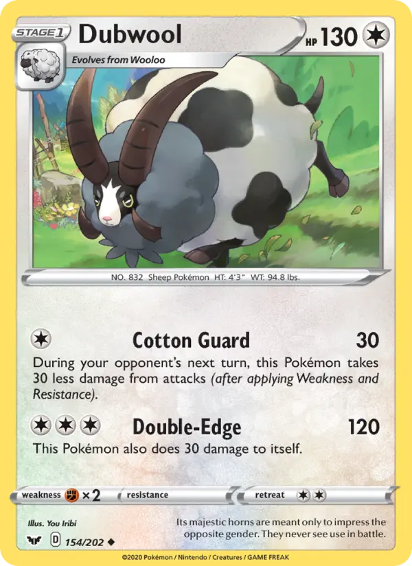 Dubwool Uncommon Pokemon card #154 from Sword & Shield