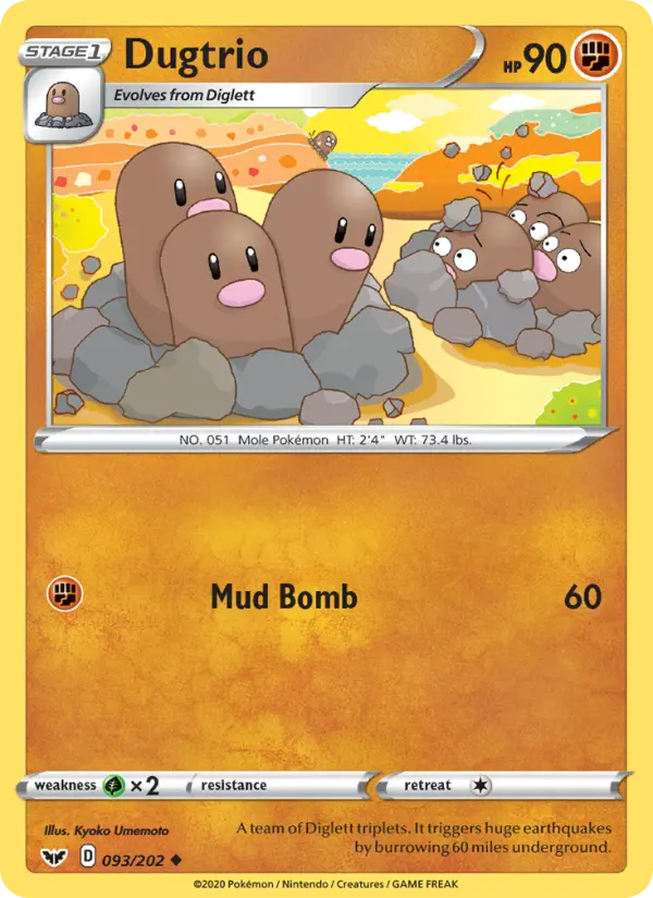 Dugtrio Uncommon Pokemon card #93 from Sword & Shield