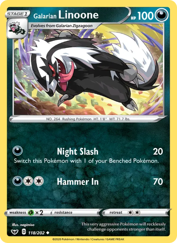 Galarian Linoone Uncommon Pokemon card #118 from Sword & Shield