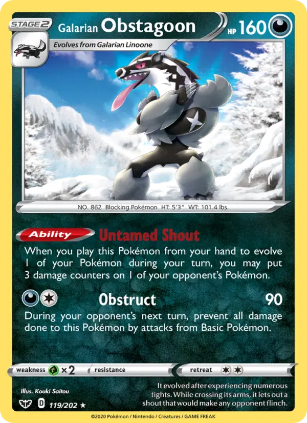 Galarian Obstagoon Holo Rare Pokemon card #119 from Sword & Shield