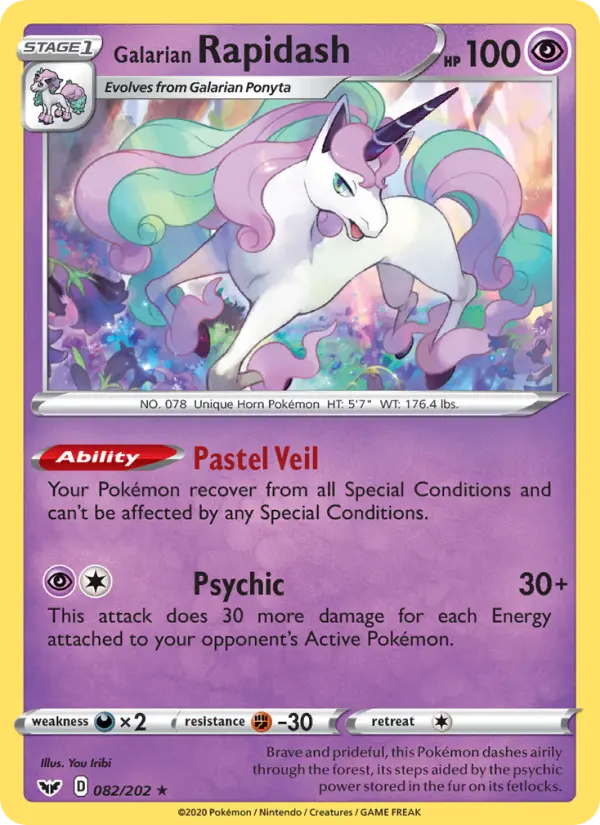 Galarian Rapidash Rare Pokemon card #82 from Sword & Shield