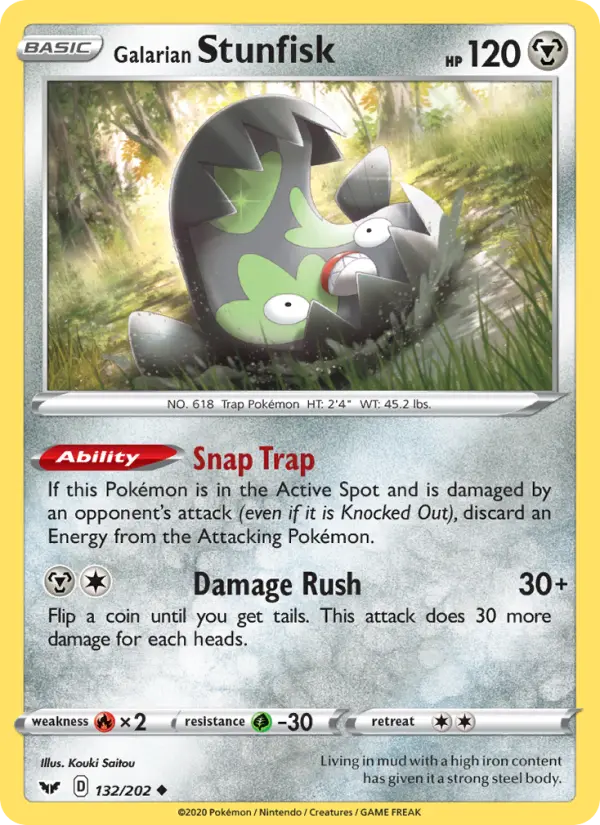 Galarian Stunfisk Uncommon Pokemon card #132 from Sword & Shield