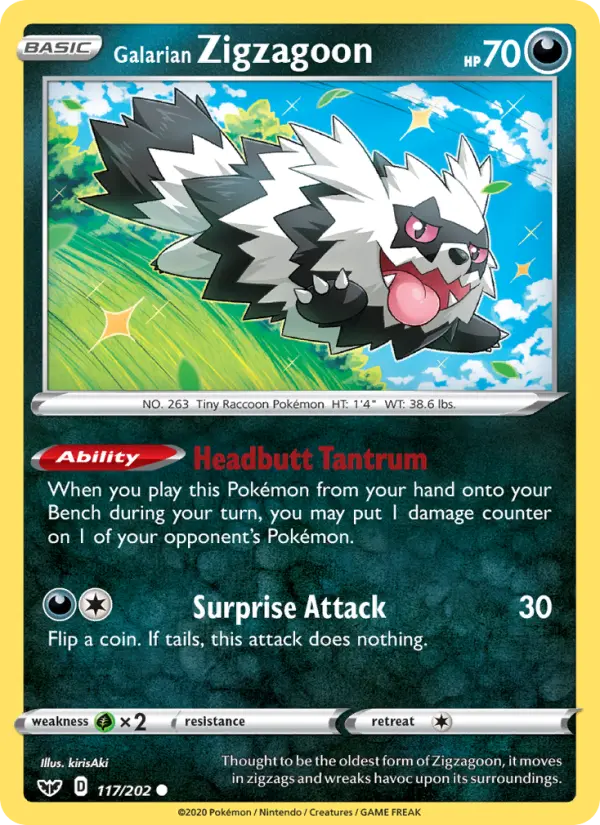 Galarian Zigzagoon Common Pokemon card #117 from Sword & Shield
