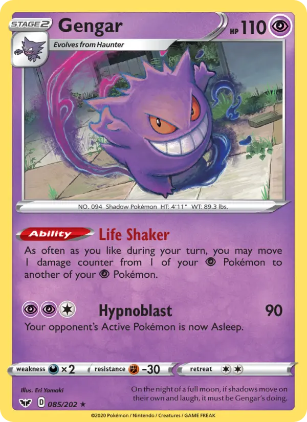 Gengar Holo Rare Pokemon card #85 from Sword & Shield