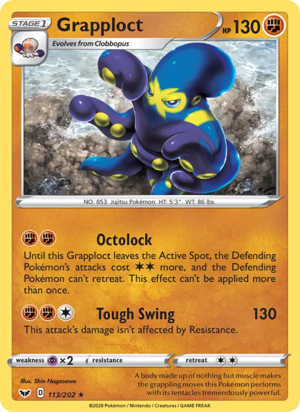 Grapploct Rare Pokemon card #113 from Sword & Shield