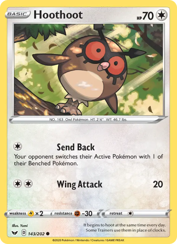 Hoothoot Common Pokemon card #143 from Sword & Shield