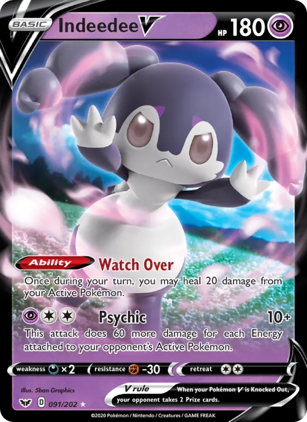 Indeedee V Holo Rare V Pokemon card #91 from Sword & Shield