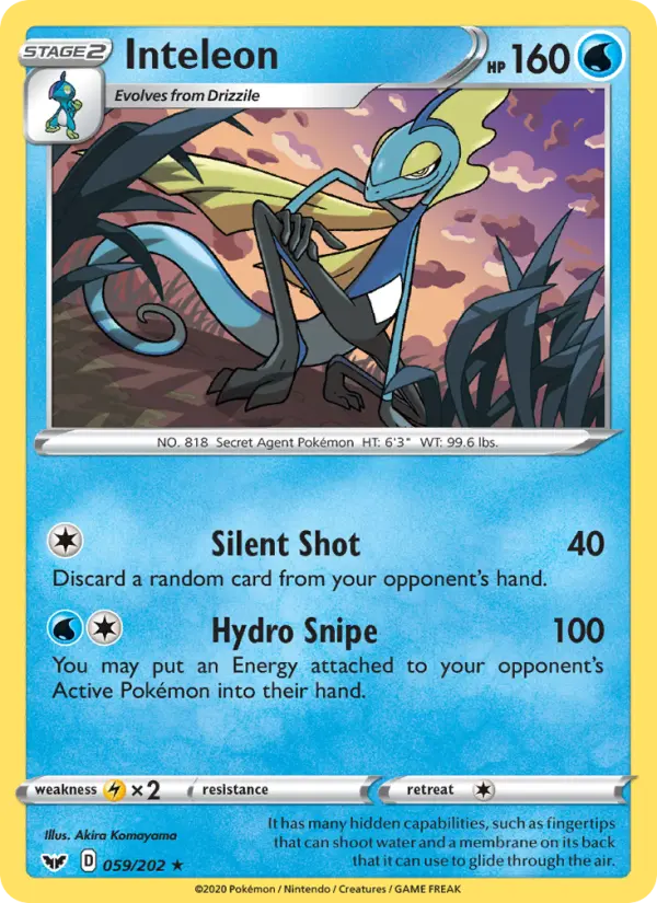Inteleon Rare Pokemon card #59 from Sword & Shield