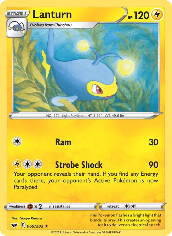 Lanturn Rare Pokemon card #69 from Sword & Shield