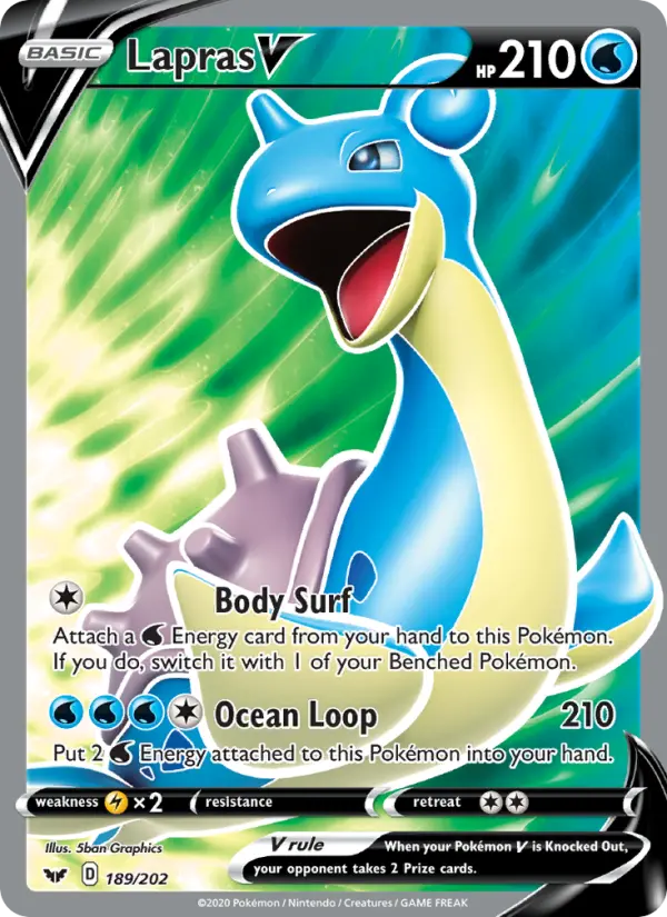 Lapras V Ultra Rare Pokemon card #189 from Sword & Shield