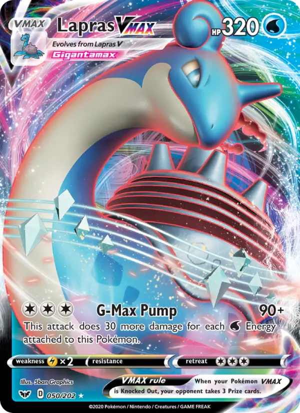Lapras VMAX Holo Rare VMAX Pokemon card #50 from Sword & Shield