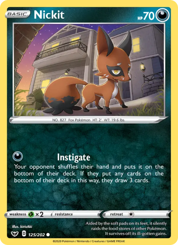 Nickit Common Pokemon card #125 from Sword & Shield