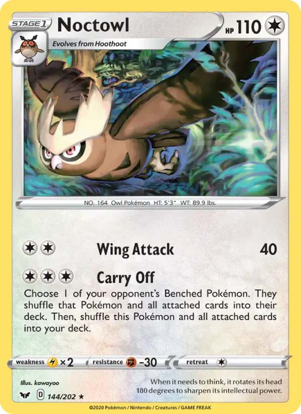 Noctowl Rare Pokemon card #144 from Sword & Shield