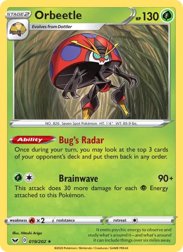 Orbeetle Rare Pokemon card #19 from Sword & Shield