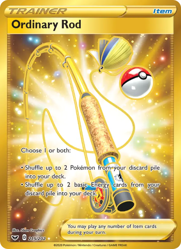 Ordinary Rod Secret Rare Pokemon card #215 from Sword & Shield