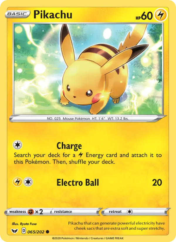Pikachu Common Pokemon card #65 from Sword & Shield