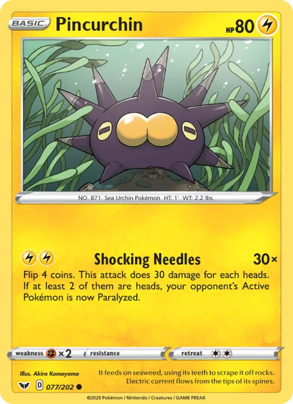 Pincurchin Common Pokemon card #77 from Sword & Shield