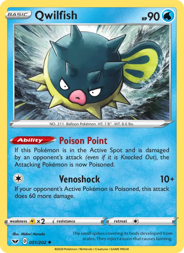 Qwilfish Uncommon Pokemon card #51 from Sword & Shield