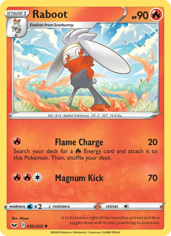 Raboot Uncommon Pokemon card #32 from Sword & Shield
