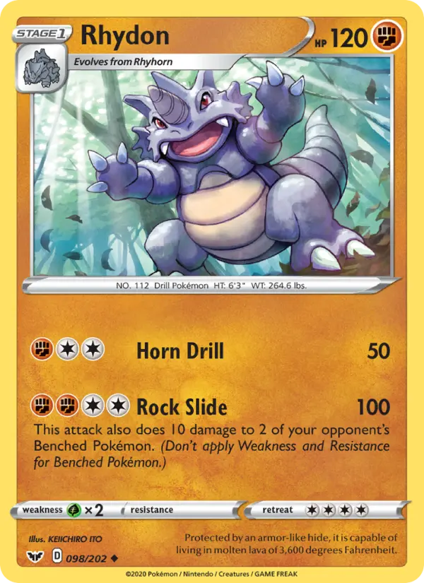 Rhydon Uncommon Pokemon card #98 from Sword & Shield