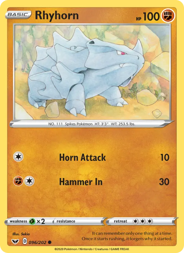 Rhyhorn Common Pokemon card #96 from Sword & Shield
