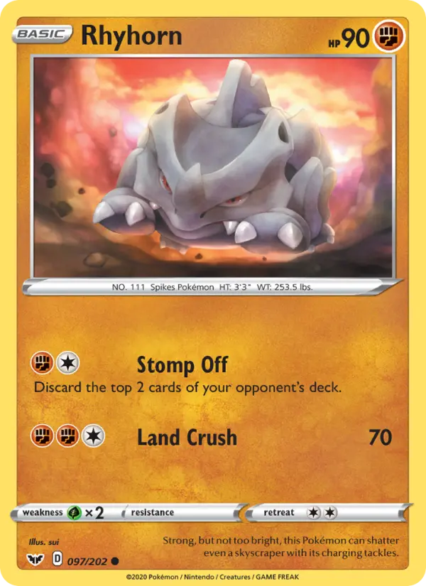 Rhyhorn Common Pokemon card #97 from Sword & Shield