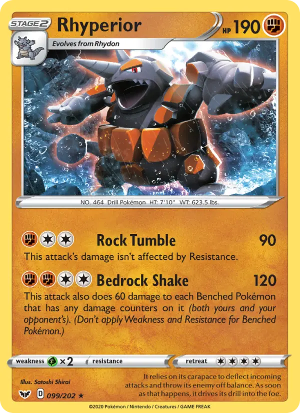 Rhyperior Holo Rare Pokemon card #99 from Sword & Shield