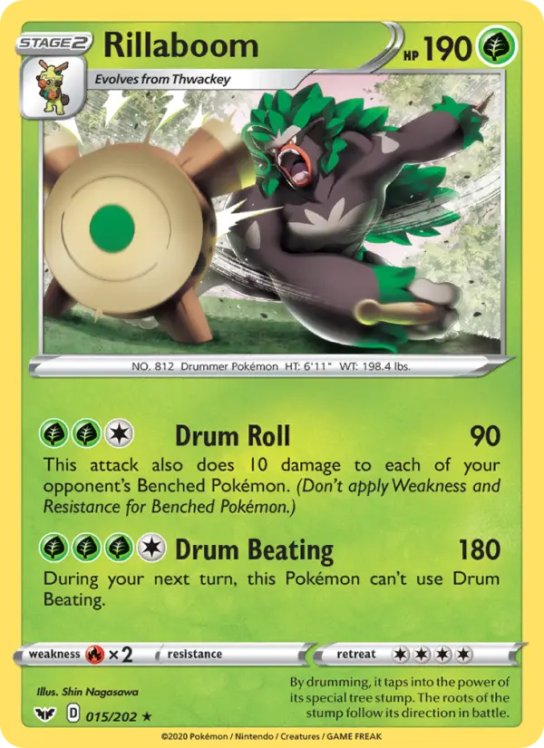 Rillaboom Rare Pokemon card #15 from Sword & Shield