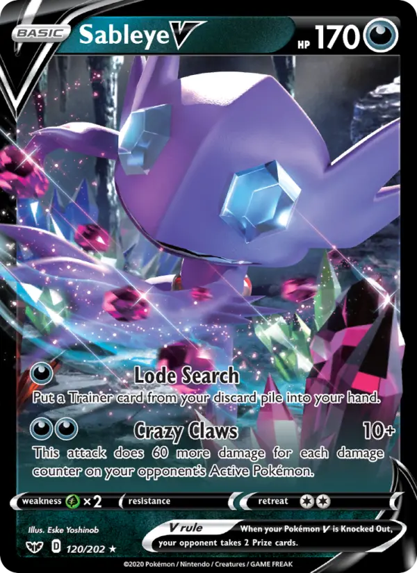 Sableye V Holo Rare V Pokemon card #120 from Sword & Shield