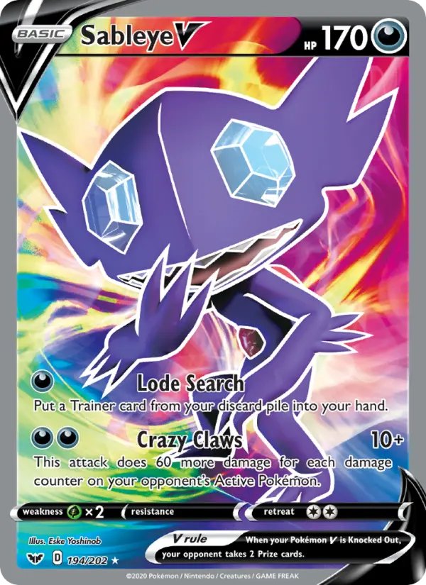 Sableye V Ultra Rare Pokemon card #194 from Sword & Shield