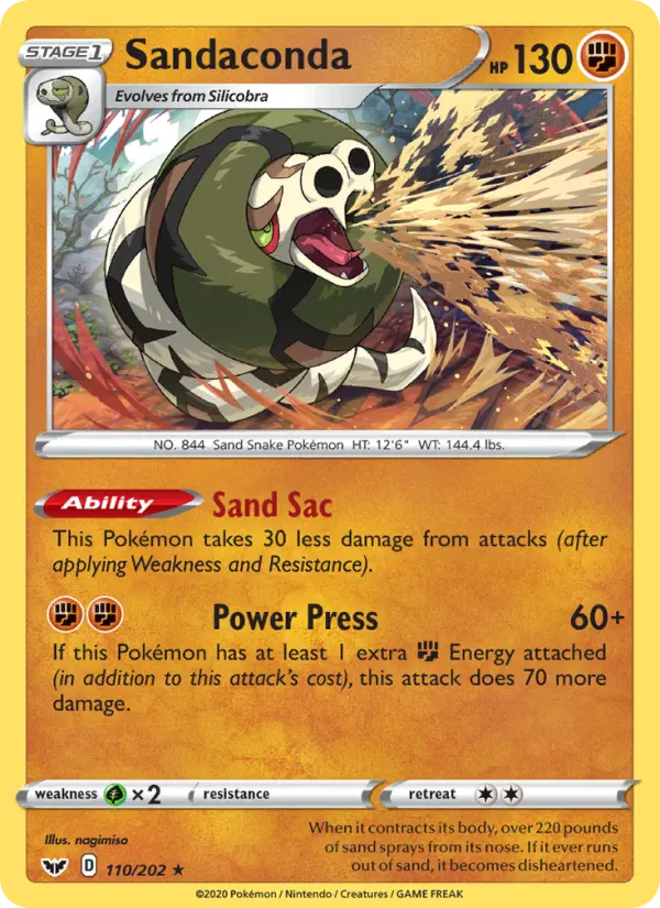 Sandaconda Holo Rare Pokemon card #110 from Sword & Shield