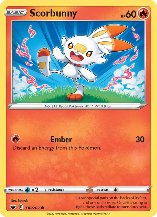 Scorbunny Common Pokemon card #30 from Sword & Shield