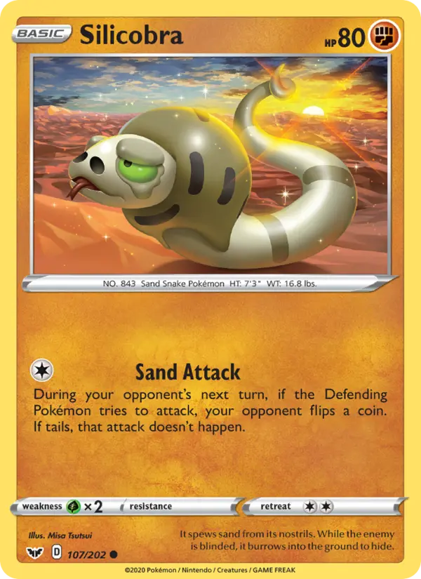 Silicobra Common Pokemon card #107 from Sword & Shield