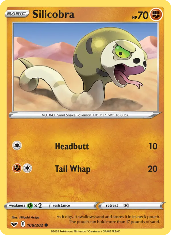 Silicobra Common Pokemon card #108 from Sword & Shield