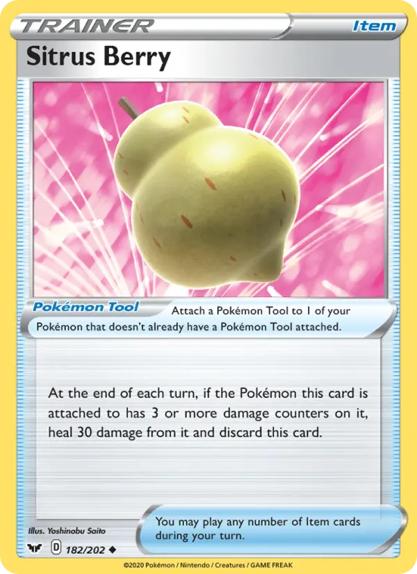 Sitrus Berry Uncommon Pokemon card #182 from Sword & Shield