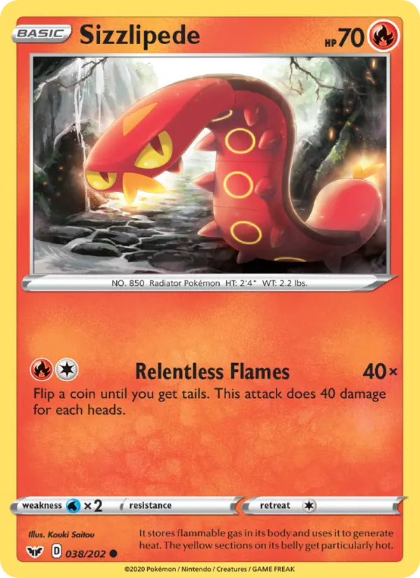 Sizzlipede Common Pokemon card #38 from Sword & Shield