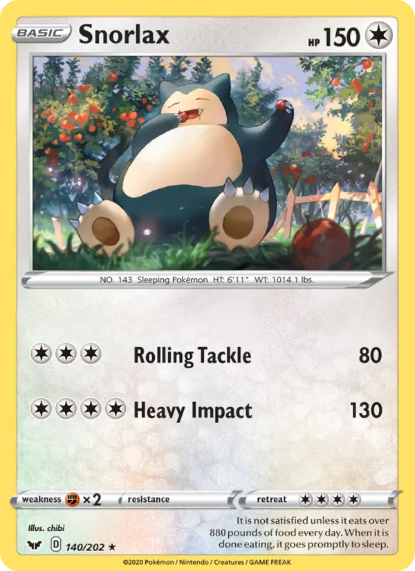 Snorlax Rare Pokemon card #140 from Sword & Shield