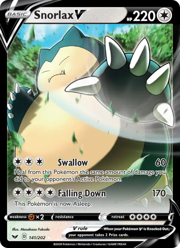 Snorlax V Holo Rare V Pokemon card #141 from Sword & Shield