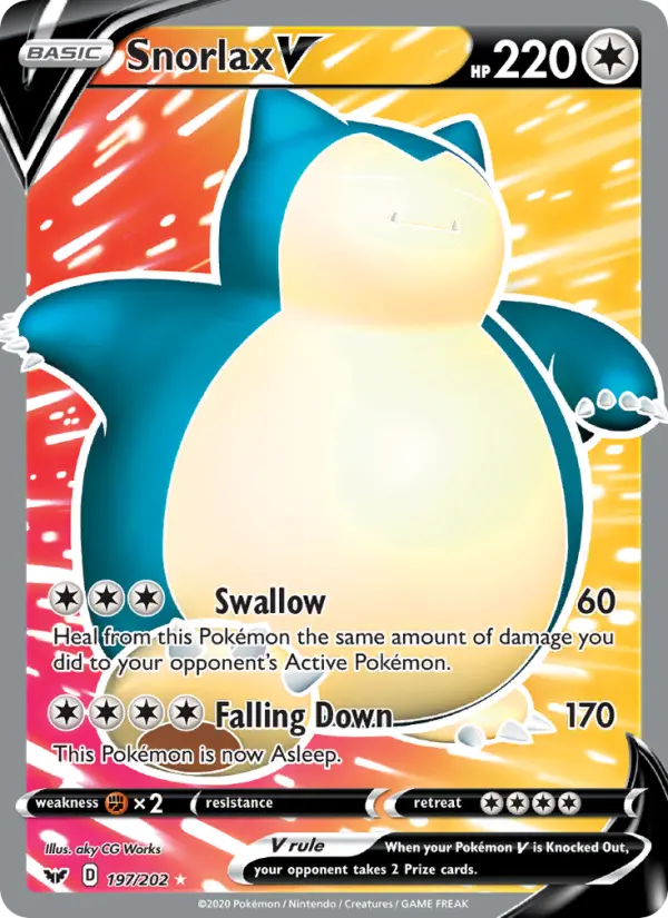 Snorlax V Ultra Rare Pokemon card #197 from Sword & Shield