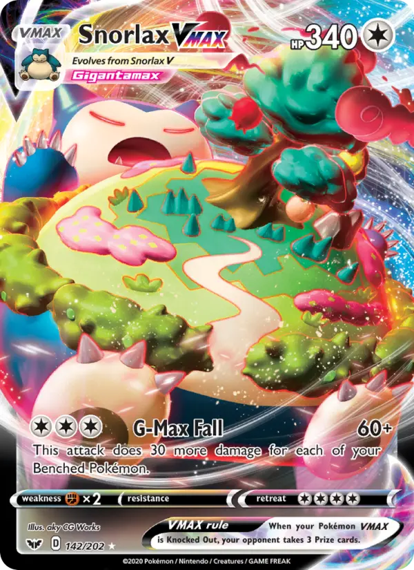 Snorlax VMAX Holo Rare VMAX Pokemon card #142 from Sword & Shield